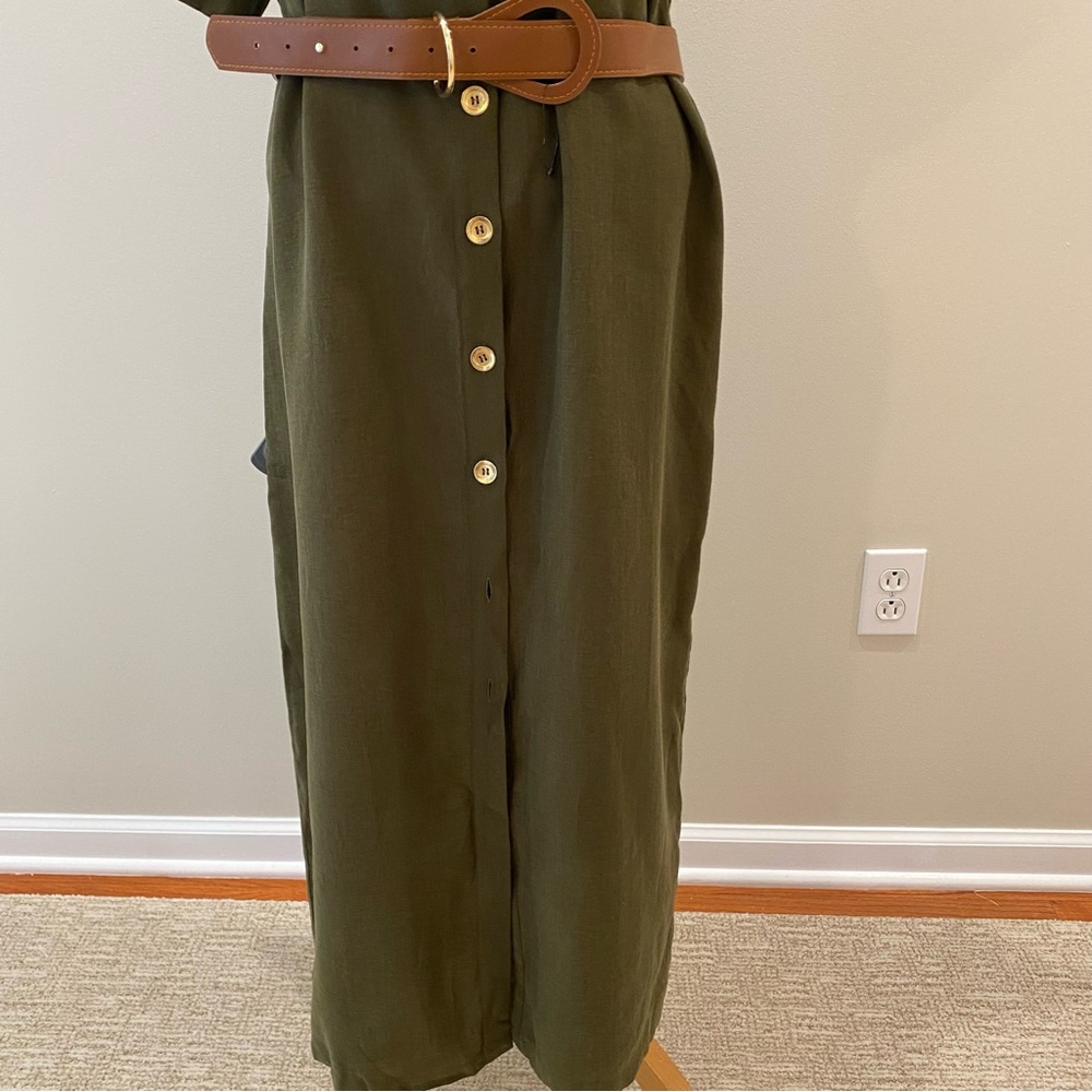 Zara NWT Olive Green Button-Up Shirt Dress with belt size Medium - Picture 9 of 9